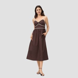 Women's Twist-Front Midi A-Line Dress - A New Day Brown Polka Dots M